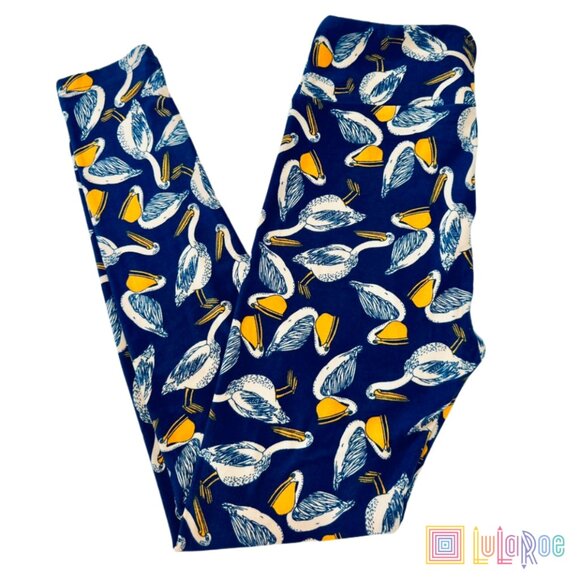 Lularoe Leggings Pelican Navy Print One Size NEW! - Picture 1 of 12